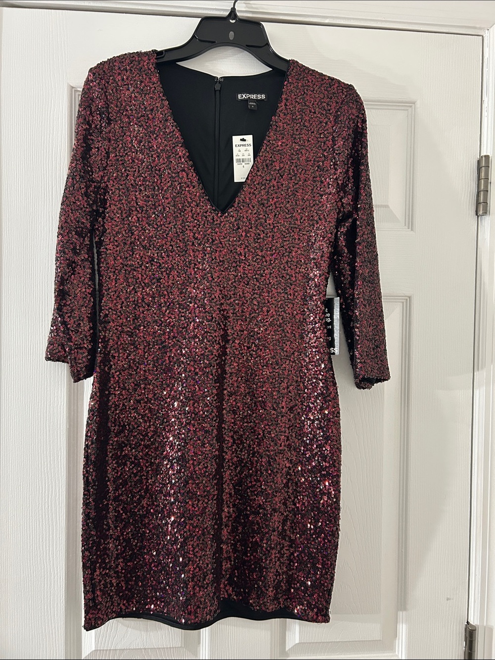 Express Women's Wine Sequin V-Neck Cocktail Dress
